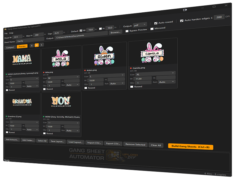 Gang Sheet Automator — automatic DTF gang sheet layout and packing
